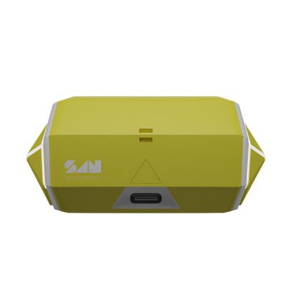 SANWEAR™ SORA in-ear Bluetooth headphones rear view of charging port and lanyard hook